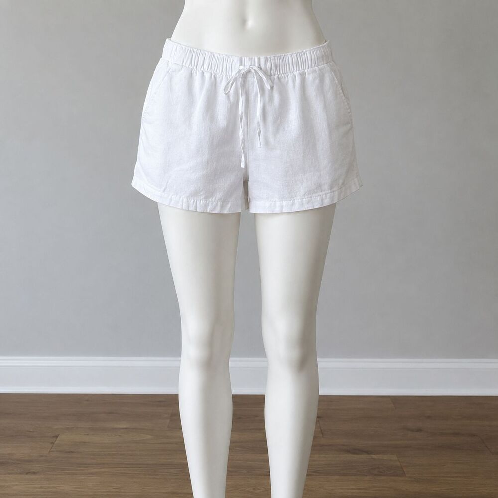 Hollister White Linen Blend Shorts L Elastic Waist Coquette Coastal Beach Boho